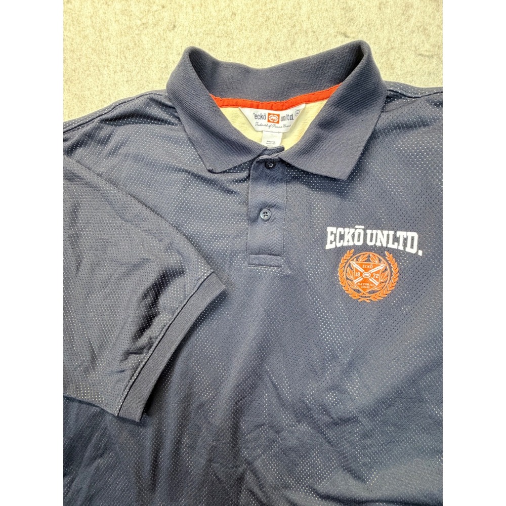 Ecko Unltd Vintage Polo 2‎ in 1 Shirt Mens XL Navy Blue Mesh tan tee 1972 on tag